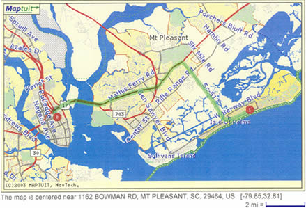 Map of directions from Charleston to the beach house on the Isle of Palms